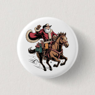 Cowboy Santa Claus Riding A Horse Christmas 3 Cm Round Badge