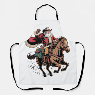 Cowboy Santa Claus Riding A Horse Christmas Apron