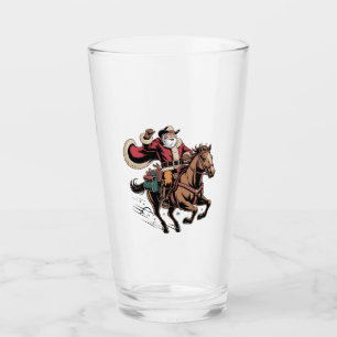 Cowboy Santa Claus Riding A Horse Christmas  Glass