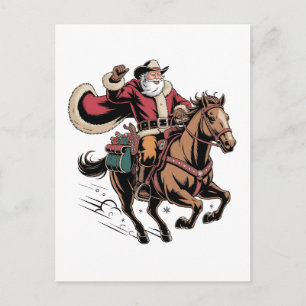 Cowboy Santa Claus Riding A Horse Christmas  Holiday Postcard