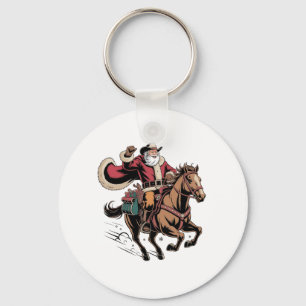 Cowboy Santa Claus Riding A Horse Christmas  Key Ring
