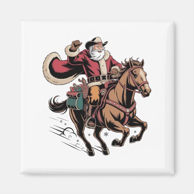 Cowboy Santa Claus Riding A Horse Christmas  Magnet (Front)