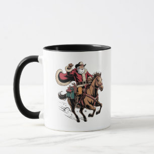 Cowboy Santa Claus Riding A Horse Christmas Mug