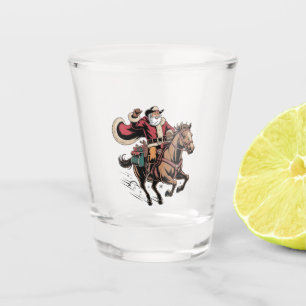 Cowboy Santa Claus Riding A Horse Christmas Shot Glass