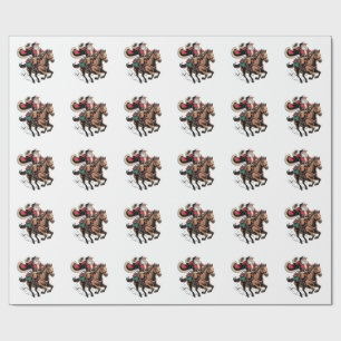 Cowboy Santa Claus Riding A Horse Christmas Wrapping Paper