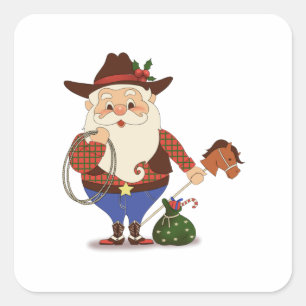 Cowboy Santa Claus Square Sticker