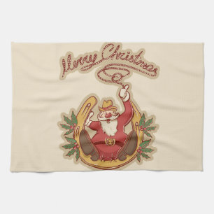Cowboy Santa Claus Tea Towel