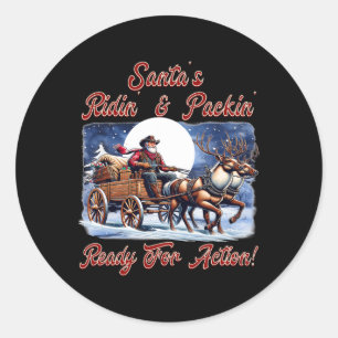 Cowboy Santa Claus Wagon Christmas Holiday Spirit Classic Round Sticker