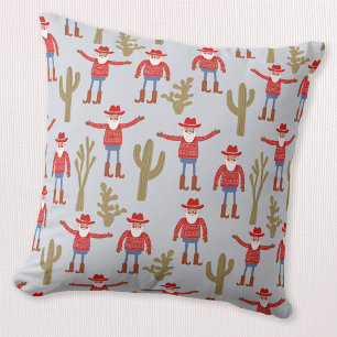 Cowboy Santa Claus Western Christmas Blue Cushion