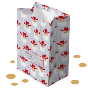 Cowboy Santa Claus Western Christmas Blue Medium Gift Bag