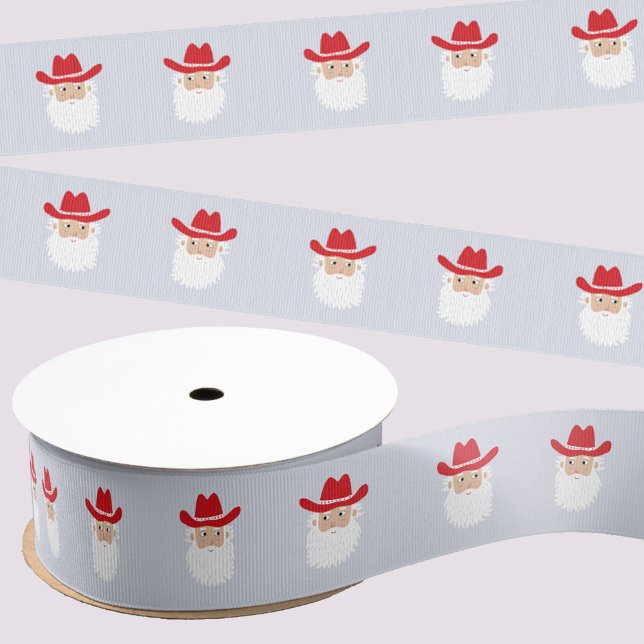 Cowboy Santa Claus Western Christmas Grosgrain Ribbon (Fun Cowboy Santa Claus Western Christmas Holiday ribbon)