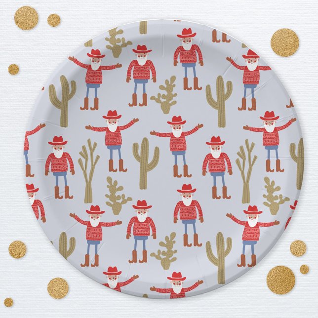 Cowboy Santa Claus Western Christmas Paper Plate (Fun Cowboy Santa Claus Christmas Holidays Western party paper plates)