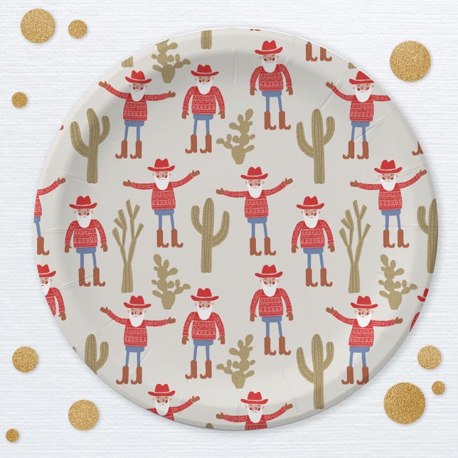 Cowboy Santa Claus Western Christmas Paper Plate (Fun Cowboy Santa Claus Christmas Holidays Western party paper plates)