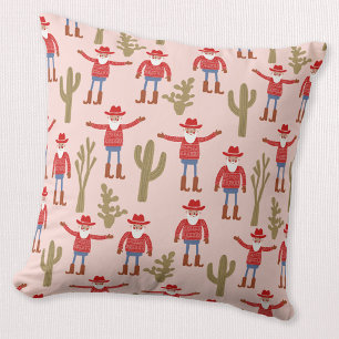 Cowboy Santa Claus Western Christmas Pink Cushion