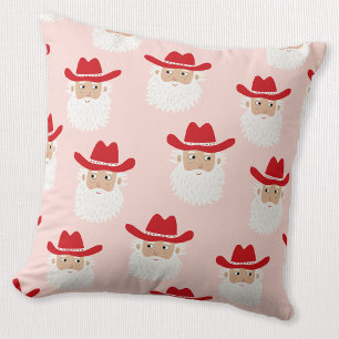 Cowboy Santa Claus Western Christmas Pink Cushion