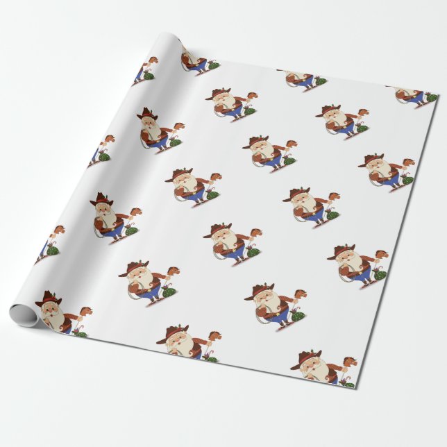 Cowboy Santa Claus Wrapping Paper (Unrolled)