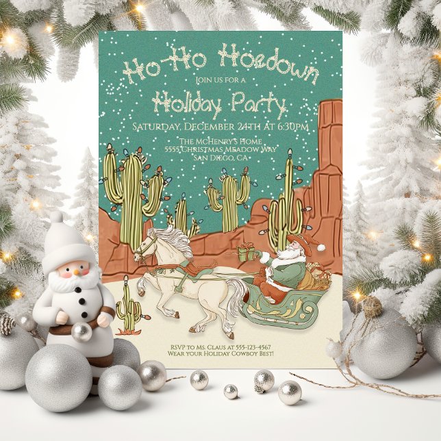 Cowboy Santa Holiday Hoedown Christmas Party Invitation (Creator Uploaded)