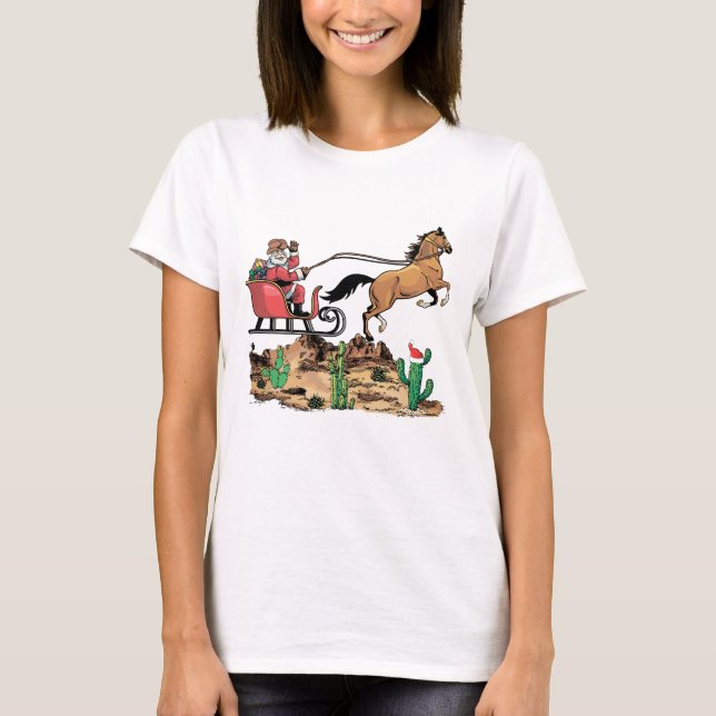 Cowboy Santa Horse Christmas Western T-Shirt (Front)