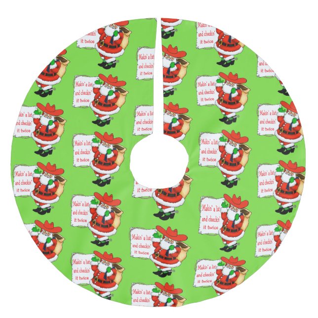 Cowboy Santa Makin' A List Brushed Polyester Tree Skirt (Front)