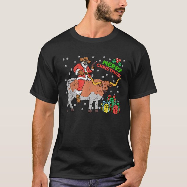 Cowboy Santa Merry Christmas Pajama Funny X Mas Sn T-Shirt (Front)