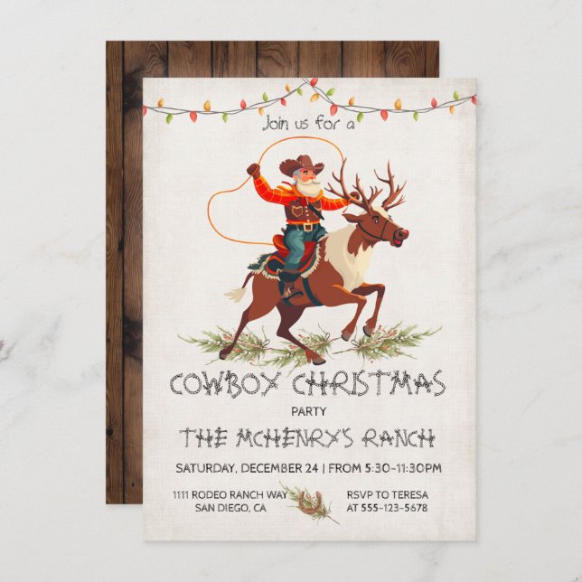 Cowboy Santa Reindeer Christmas Party Invitation (Front/Back)