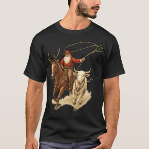 Cowboy Santa Riding Horse and Lassoing Cattle T-Shirt