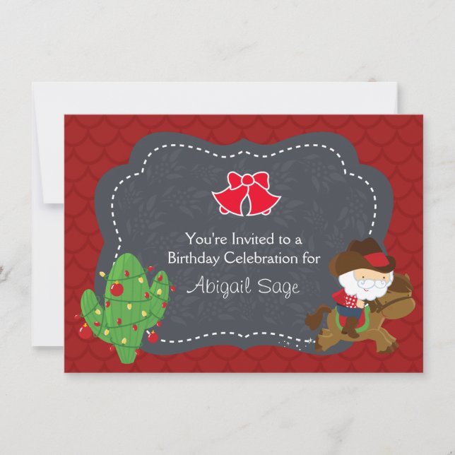 Cowboy Santa Riding Horse Holiday Birthday Invite (Front)