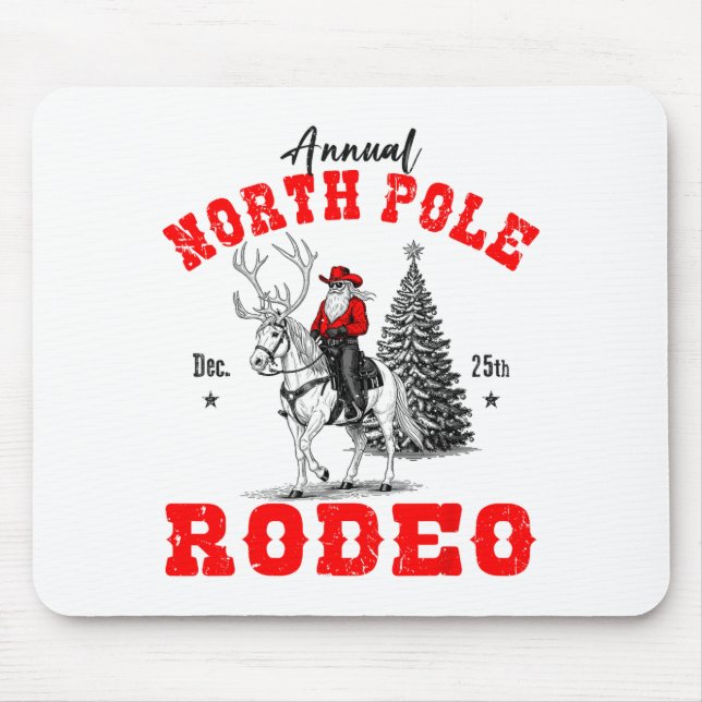 Cowboy Santa Riding Reindeer North Le Rodeo Christ Mouse Pad (Front)