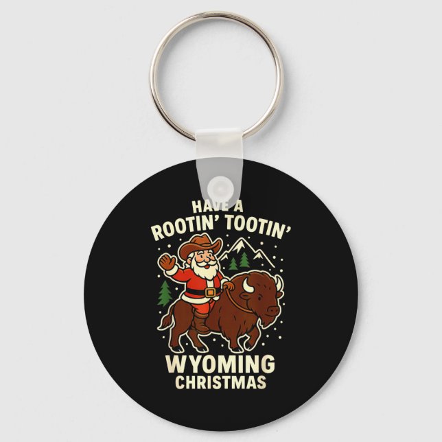 Cowboy Santa Shirt Wyoming Christmas Buffalo Holid Key Ring (Front)
