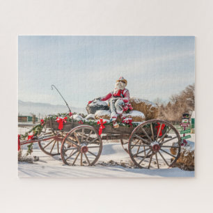 Cowboy Santa - Wagon with Hay Bales Jigsaw Puzzle