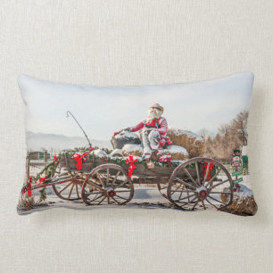 Cowboy Santa - Wagon with Hay Bales Lumbar Cushion
