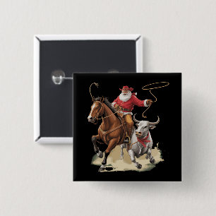 Cowboy Santa Western Roping Christmas Vintage  15 Cm Square Badge