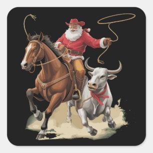 Cowboy Santa Western Roping Christmas Vintage  Square Sticker