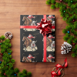 Cowboy Santa Western Roping Christmas Vintage Wrapping Paper