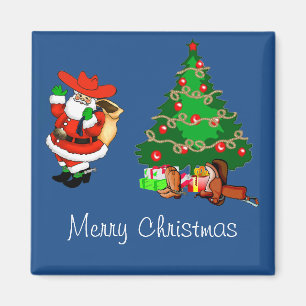 Cowboy Santa With Christmas Tree Merry Christmas Magnet