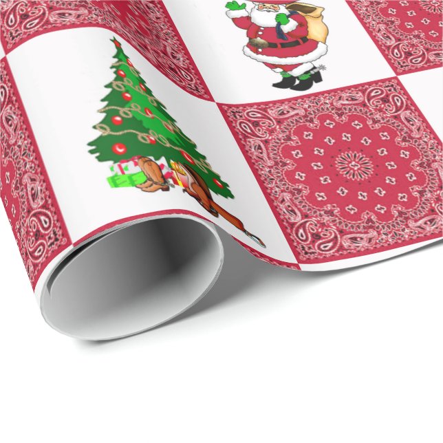 Cowboy Santa With Red Bandanna Print Wrapping Paper (Roll Corner)