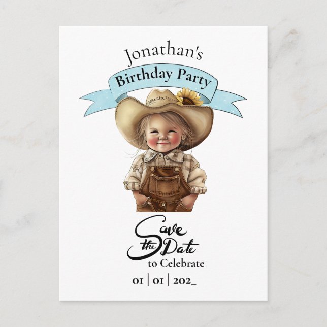 Cowboy Save The Date Happy Birthday Boy Postcard (Front)