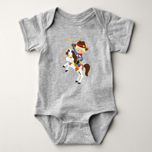 Cowboy, Sheriff, Horse, Lasso, Western, Blonde Hai Baby Bodysuit (Front)
