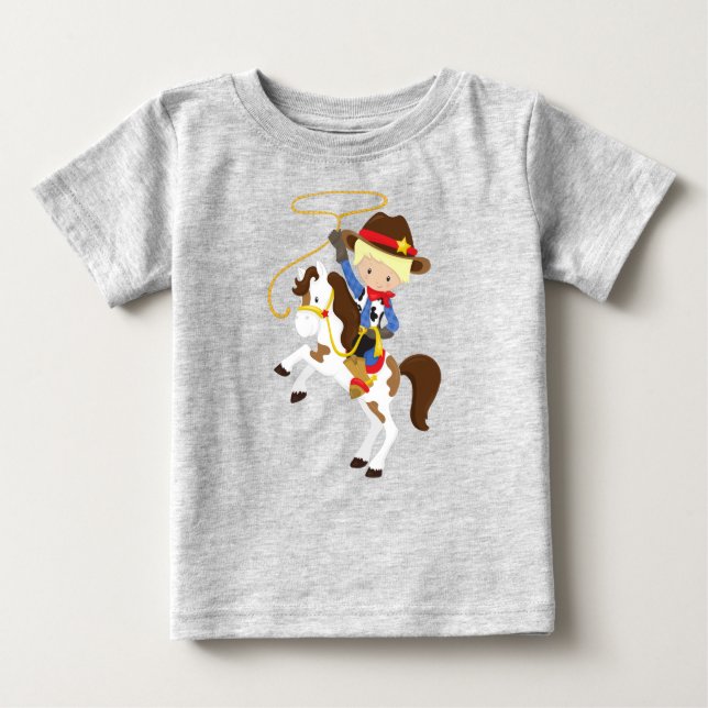 Cowboy, Sheriff, Horse, Lasso, Western, Blonde Hai Baby T-Shirt (Front)