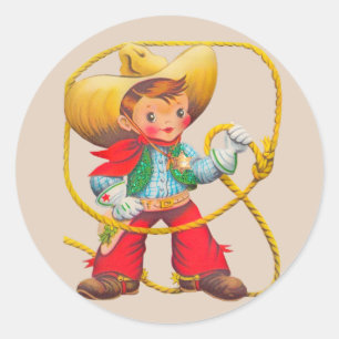 Cowboy Sherriff Boy's Birthday Party Classic Round Sticker