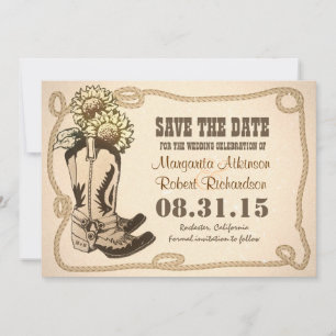 cowboy shoes country save the date cards