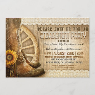 cowboy shoes sunflowers wood engagement invites