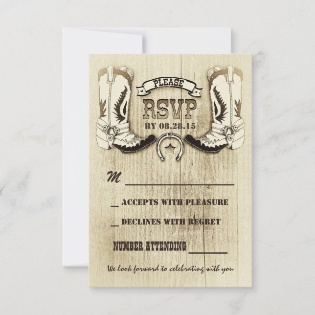 cowboy shoes western wedding RSVP cards (Front)