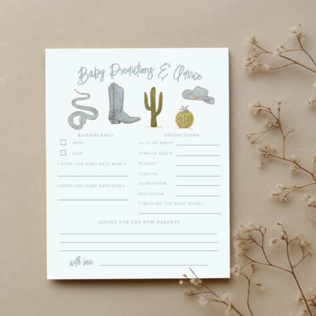Cowboy Shower Baby Predictions & Advice Card (Creator Uploaded)