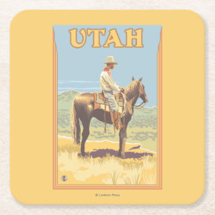Cowboy (Side View)Utah Square Paper Coaster