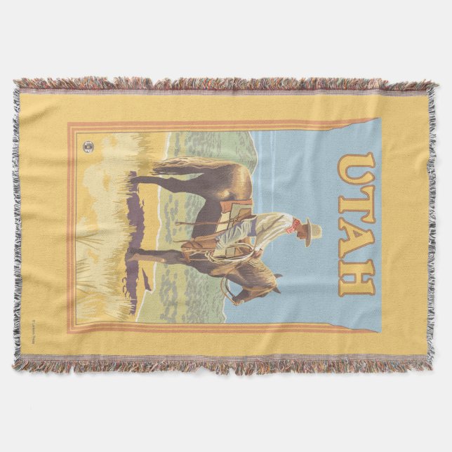 Cowboy (Side View)Utah Throw Blanket (Front)