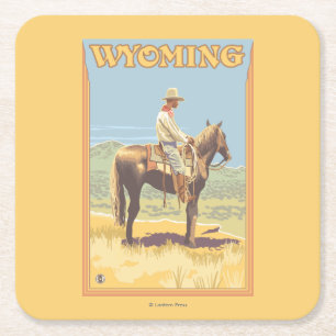 Cowboy (Side View)Wyoming Square Paper Coaster