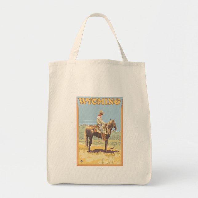 Cowboy (Side View)Wyoming Tote Bag (Front)