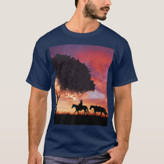 Cowboy Silhouette And Japanese Sakura Cherry Bloss T-Shirt