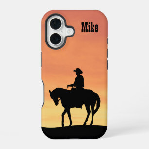 Cowboy Silhouette at Sunset iPhone 16 Case